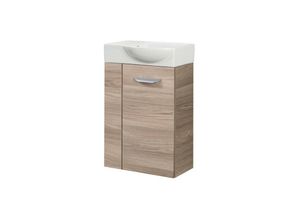 4260527900702 - Luxor sbc Gäste-WC Set 2 Teile – Waschtischunterschrank in Holz Braun mit Waschbecken aus Keramik – Waschbeckenunterschrank schmal – Türanschlag