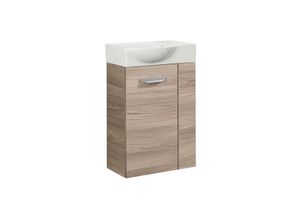 4260527900726 - Luxor sbc Gäste-WC Set 2 Teile – Waschtischunterschrank in Holz Braun mit Waschbecken aus Keramik – Waschbeckenunterschrank schmal – Türanschlag