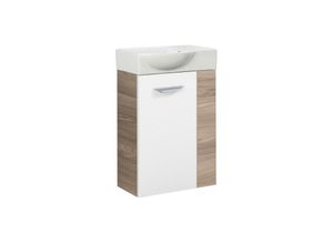 4260527900733 - Luxor sbc Gäste-WC Set 2 Teile – Waschtischunterschrank Weiß mit Holz Braun mit Waschbecken aus Keramik – Waschbeckenunterschrank schmal –