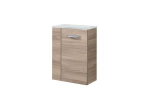 4260527900740 - Luxor sbc Gäste-WC Set 2 Teile – Waschtischunterschrank in Holz Braun mit Waschbecken aus Glas in Weiß – Waschbeckenunterschrank schmal – Türanschlag