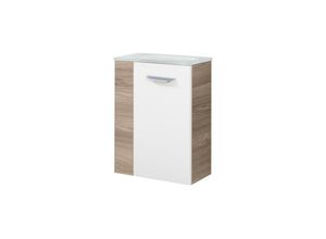 4260527900757 - Luxor sbc Gäste-WC Set 2 Teile – Waschtischunterschrank in Weiß mit Holz Braun mit Waschbecken aus Glas in Weiß – Waschbeckenunterschrank schmal –