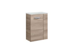 4260527900764 - Luxor sbc Gäste-WC Set 2 Teile – Waschtischunterschrank in Holz Braun mit Waschbecken aus Glas in Weiß – Waschbeckenunterschrank schmal – Türanschlag