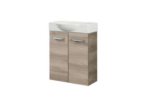 4260527900788 - Luxor sbc Gäste-WC Set 2 Teile – Waschtischunterschrank in Holz Braun mit Waschbecken aus Keramik – Waschbeckenunterschrank schmal – 2 Türen –