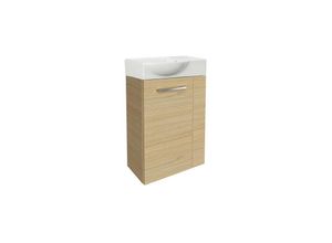 4260527901006 - B style sbc Gäste-WC Set 2 Teile – Waschtischunterschrank in Holz Braun mit Waschbecken aus Keramik – Waschbeckenunterschrank schmal – Türanschlag