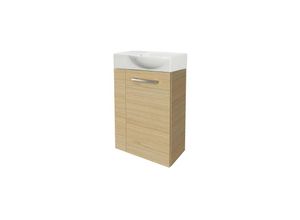 4260527901037 - B style sbc Gäste-WC Set 2 Teile – Waschtischunterschrank in Holz Braun mit Waschbecken aus Keramik – Waschbeckenunterschrank schmal – Türanschlag