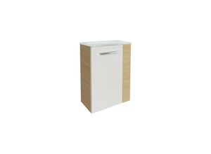 4260527901068 - B STYLE SBC Gäste-WC Set 2 Teile – Waschtischunterschrank in Weiß mit Holz Braun mit Waschbecken aus Glas in Weiß –