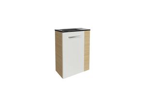 4260527901075 - B style sbc Gäste-WC Set 2 Teile – Waschtischunterschrank in Weiß mit Holz Braun mit Waschbecken aus Glas in Anthrazit – Waschbeckenunterschrank