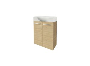 4260527901112 - B style sbc Gäste-WC Set 2 Teile – Waschtischunterschrank in Holz Braun mit Waschbecken aus Keramik – Waschbeckenunterschrank schmal – 2 Türen –