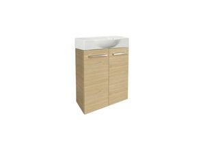 4260527901129 - B style sbc Gäste-WC Set 2 Teile – Waschtischunterschrank in Holz Braun mit Waschbecken aus Keramik – Waschbeckenunterschrank schmal – 2 Türen –