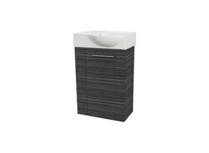 4260527901235 - B perfekt sbc Gäste-WC Set 2 Teile – Waschtischunterschrank in Holz Anthrazit mit Waschbecken Keramik – Waschbeckenunterschrank schmal – Türanschlag