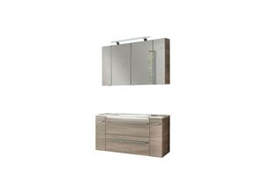 4260527902201 - Luxor Badmöbel Set 7-teilig 120 cm Braun + LED-Spiegelschrank + Schränke verspiegelt + Unterschränke-90220145 - Fackelmann