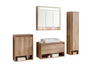 4260527902331 - Natura Badmöbelset 5-teilig 94 cm Braun hell + Spiegelschrank + Midischrank + Hochschrank-90233145 - Fackelmann