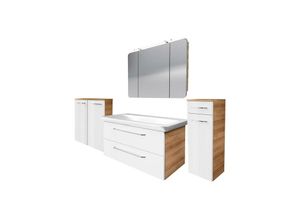 4260527903093 - MILANO Badmöbel Set 5-teilig 100 cm Braun hell Weiß KeramikSpiegelschrank+Midischränke-90309145