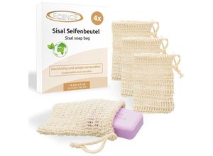 4260545432469 - Ecence - 4x Seifenbeutel Sisal Seifensäckchen Seifennetz Peeling-Schwamm Netz Bio Natur