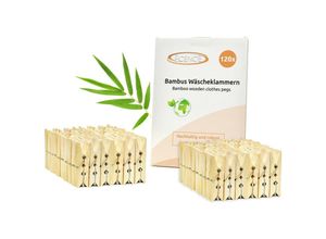 4260545436177 - Ecence - 120x Wäscheklammern Holzklammern Bambus 60 x 125 x 11mm Bastel-klammern Holz Socken