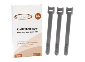 4260545436856 - Ecence - 70er Set Klett-Kabelbinder Grau Klettverschluss Klettbinder Klettband