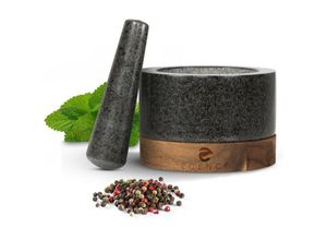 4260545437747 - Ecence - Mörser mit Stößel aus Granit & Holz Gewürzmörser Mortar and Pestle Ø11cm