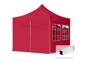 4260546585690 - Intent24 - 3x3 m Faltpavillon economy Stahl 30mm Seitenteile mit Sprossenfenstern rot - rot