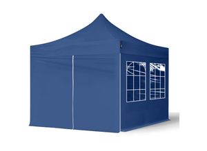 4260546585713 - 3x3 m Faltpavillon TOOLPORT ECONOMY Stahl 30mm Seitenteile mit Rechteckfenstern blau - blau