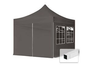 4260546585737 - Intent24 - 3x3 m Faltpavillon economy Stahl 30mm Seitenteile mit Sprossenfenstern dunkelgrau - dunkelgrau