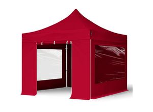 4260546586246 - 3x3 m Faltpavillon PROFESSIONAL Alu 40mm Seitenteile mit Panoramafenstern rot - rot