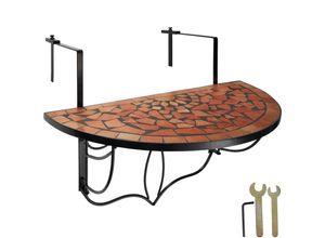 4260552080332 - tectake® Balkontisch zum Einhängen mit Mosaikmuster klappbar 75x65x62cm - terracotta