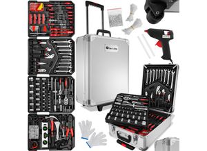 4260552088284 - tectake® Werkzeugkoffer 599-teilig übersichtliche Anordnung auf 4 Ebenen mit Klappgriff und Teleskopgriff inklusive Handschuhe