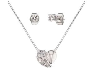 4260562164848 - Ohrring und Ketten Set ENGELSRUFER Schmuck Geschenk HEARTWING HERZFLÜGEL ERMT-LILHEARTWING-ZI Schmuck-Sets silberfarben (silberfarben kristallweiß kristallweiß) Damen mit Zirkonia (synth)