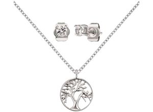 4260562164879 - Ohrring und Ketten Set ENGELSRUFER Multipack Schmuck Geschenk LEBENSBAUM ERMT-LILTREE-ZI Schmuck-Sets silberfarben (silberfarben kristallweiß kristallweiß) Damen Brautschmuck mit Zirkonia (synth)