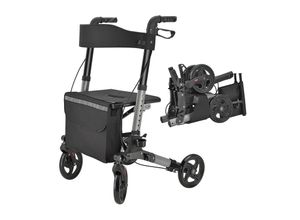 4260565521112 - Rollator Vital faltbar leicht & höhenverstellbar aus Aluminium bis 130 kg mit Sitz Schwarz