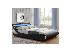 4260565521358 - Polsterbett Valencia – Bettgestell mit Lattenrost & led Beleuchtung im Kopfteil – Bett aus Kunstleder & Holz – Jugendbett 140 x 200 cm schwarz