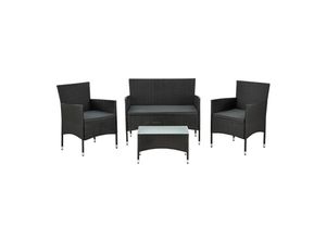 4260565521419 - Polyrattan Gartenmöbel-Set Fort Myers schwarz mit Tisch Sofa 2 Stühle & Auflagen