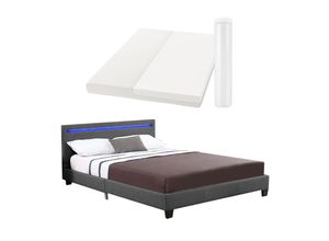 4260565523079 - Polsterbett Verona 120x200 cm Bettgestell inkl LED-Beleuchtung Lattenrost & Matratze grau Stoff Einzelbett Jugendbett - Juskys