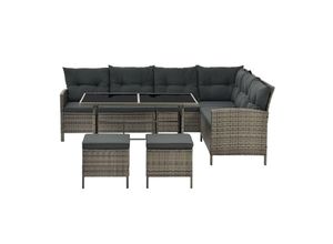 4260565525608 - Gartenlounge Manacor grau - Sofa Tisch Hocker & Kissen - 7 Personen - Sitzbezüge Grau