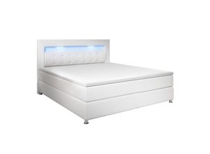 4260565525974 - Boxspringbett Montana - Bett inkl Topper Bonell-Federkernmatratze H3 & LED Beleuchtung – Komfortbett mit Kunstleder 120 x 200 cm – Weiß