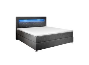 4260565526032 - Boxspringbett Vancouver – Einzelbett mit LED-Beleuchtung Topper & Bonell-Federkern-Matratze – Bett Polsterbett mit Stoff - 120x200 cm Grau - Juskys