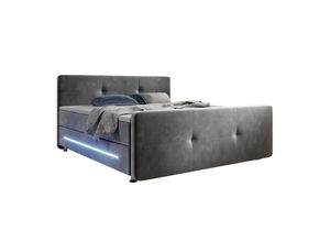 4260565526070 - Boxspringbett Houston – Doppelbett mit LED-Beleuchtung Topper & Bonell-Federkern-Matratzen – Bett Polsterbett mit Stoff - 180x200 cm grau - Juskys