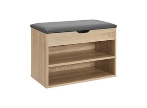 4260565526476 - Schuhregal mit Klappdeckel und gepolstertem Sitz 60x30x44 cm - Schmale Sitzbank aus Holz mit Schuhablage und Polster - Holzoptik-Grau - Juskys