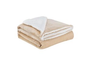 4260565526643 - Fleecedecke mit Sherpa - flauschig warm waschbar - Decke   Plaid für Bett und Couch - Tagesdecke Kuscheldecke - 150x200 cm - Sand - Juskys