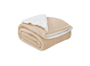 4260565526681 - Fleecedecke mit Sherpa - flauschig warm waschbar - Decke   Plaid für Bett und Couch - Tagesdecke Kuscheldecke - 220x240 cm - Sand - Juskys