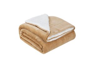 4260565526698 - Fleecedecke mit Sherpa - flauschig warm waschbar - Decke   Plaid für Bett und Couch - Tagesdecke Kuscheldecke - 220x240 cm - Camel - Juskys