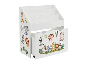 4260565526704 - Kinder Bücherregal mit 3 Fächern & Spielzeugkiste - Holz Regal Weiß - 63x30x70 cm BTH - Aufbewahrung von Büchern & Spielzeug im Kinderzimmer