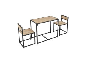 4260565526773 - Küchentisch Set mit Esstisch & 2 Stühlen - Industrial klein & platzsparend - 3-teilige Essgruppe für 2 Personen - Stahl - Graue Holzoptik - Juskys