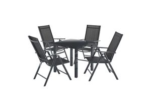 4260565527008 - Aluminium Gartengarnitur Milano Gartenmöbel Set mit Tisch und 4 Stühlen Dunkel-Grau