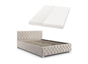 4260565527824 - Polsterbett Nizza 120x200 cm mit Matratze - Bettgestell mit Lattenrost Stauraum & led Beleuchtung – Samtbezug Chesterfield-Steppung - Beige - Juskys