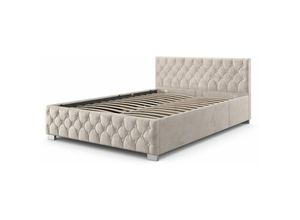 4260565528470 - Polsterbett Nizza - Bettgestell mit Lattenrost Bettkasten & led Beleuchtung - Bett mit Samtbezug & Chesterfield-Steppung - 180x200 cm Beige - Juskys