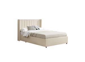 4260565529194 - Polsterbett Savona 140x200 cm - Bett mit Stauraum Lattenrost Samt-Bezug - Bettgestell aus Holz bis 250 kg großes Kopfteil - Beige