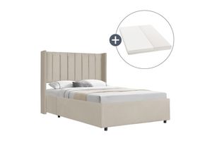 4260565529224 - Polsterbett Savona 120x200 cm mit Matratze - Bett mit Stauraum Samt-Bezug - Bettgestell aus Holz bis 250 kg großes Kopfteil - Beige - Juskys