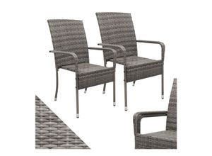 4260565529477 - Polyrattan Gartenstühle Yoro 2er Set - Stuhl mit Armlehnen - Rattan Stühle stapelbar Grau-meliert