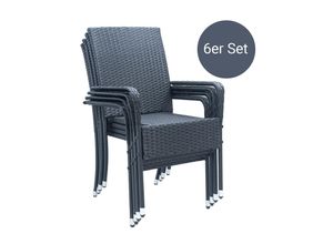 4260565529507 - Polyrattan Gartenstühle Yoro 6er Set - Stuhl mit Armlehnen - Rattan Stühle stapelbar Schwarz